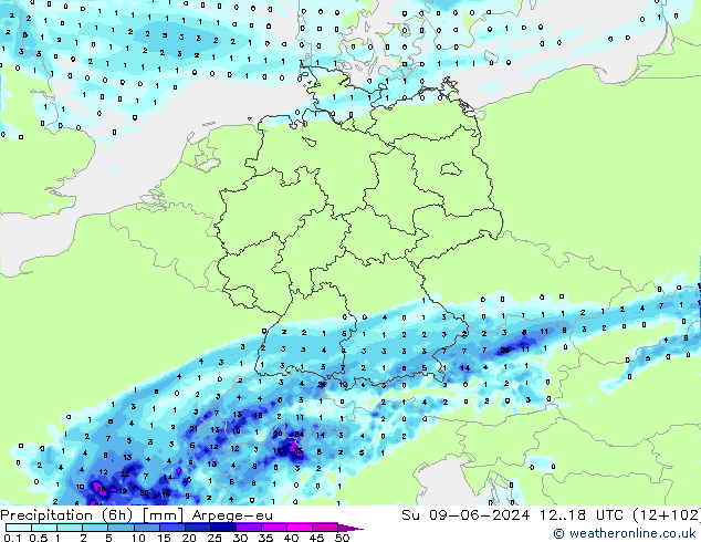 Precipitation (6h) Arpege-eu Ne 09.06.2024 18 UTC