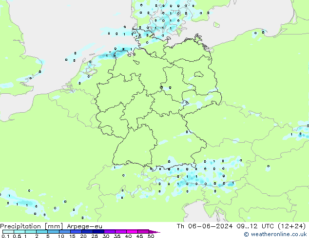 Precipitación Arpege-eu jue 06.06.2024 12 UTC