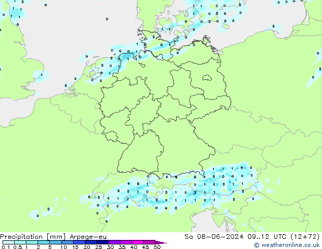 осадки Arpege-eu сб 08.06.2024 12 UTC