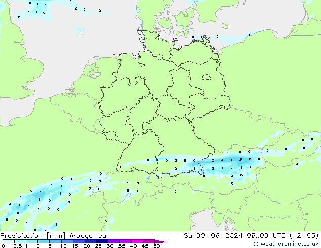 Precipitation Arpege-eu Su 09.06.2024 09 UTC