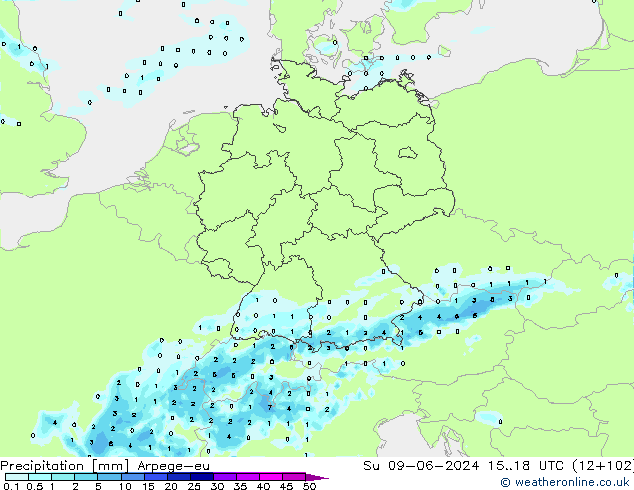 precipitação Arpege-eu Dom 09.06.2024 18 UTC