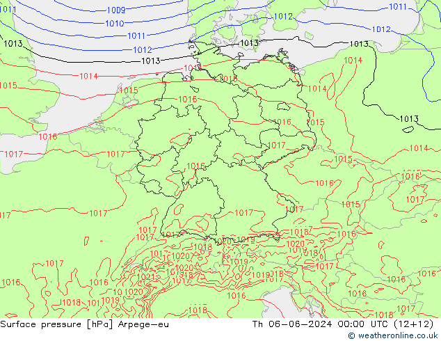 Surface pressure Arpege-eu Th 06.06.2024 00 UTC