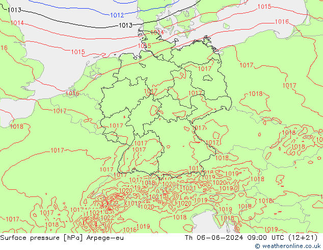 Pressione al suolo Arpege-eu gio 06.06.2024 09 UTC
