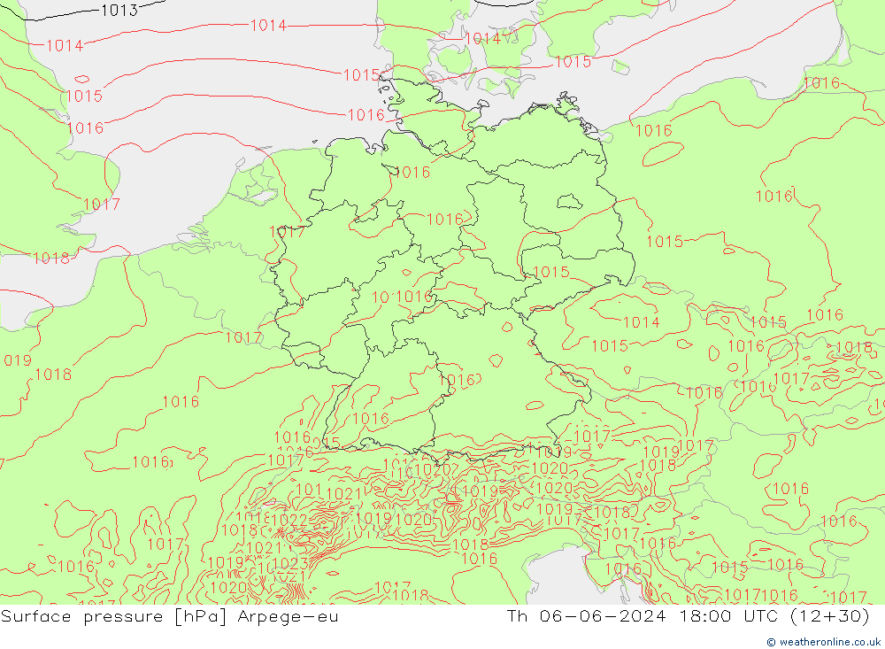 Surface pressure Arpege-eu Th 06.06.2024 18 UTC