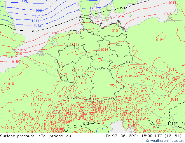 Luchtdruk (Grond) Arpege-eu vr 07.06.2024 18 UTC