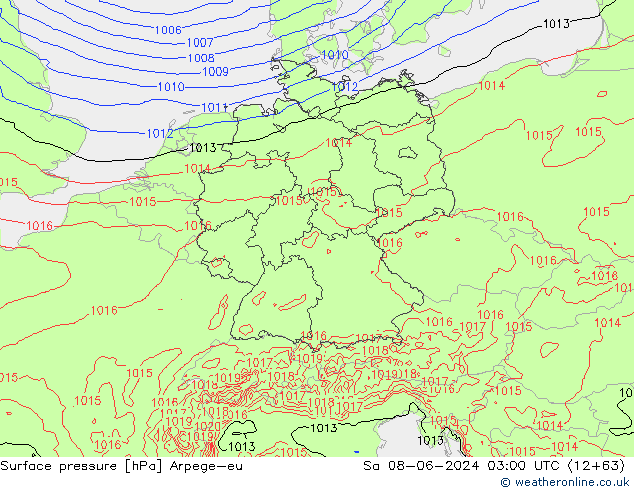 Surface pressure Arpege-eu Sa 08.06.2024 03 UTC