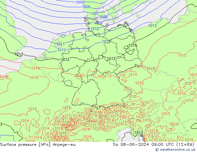 Surface pressure Arpege-eu Sa 08.06.2024 09 UTC