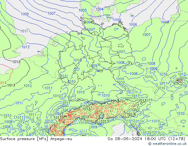 Surface pressure Arpege-eu Sa 08.06.2024 18 UTC