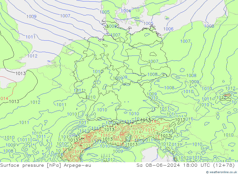 Luchtdruk (Grond) Arpege-eu za 08.06.2024 18 UTC