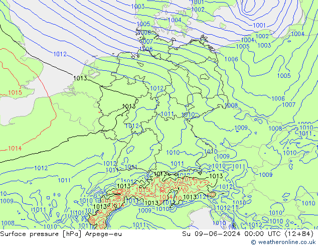 Surface pressure Arpege-eu Su 09.06.2024 00 UTC