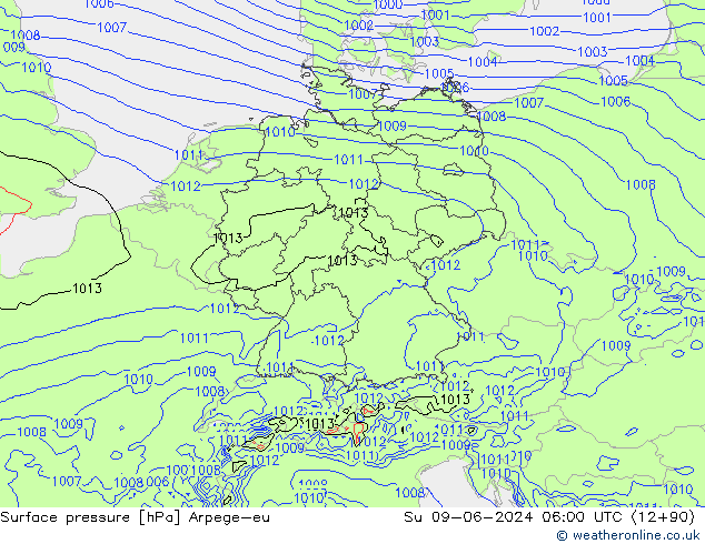 Surface pressure Arpege-eu Su 09.06.2024 06 UTC