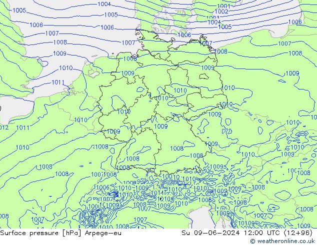 pressão do solo Arpege-eu Dom 09.06.2024 12 UTC