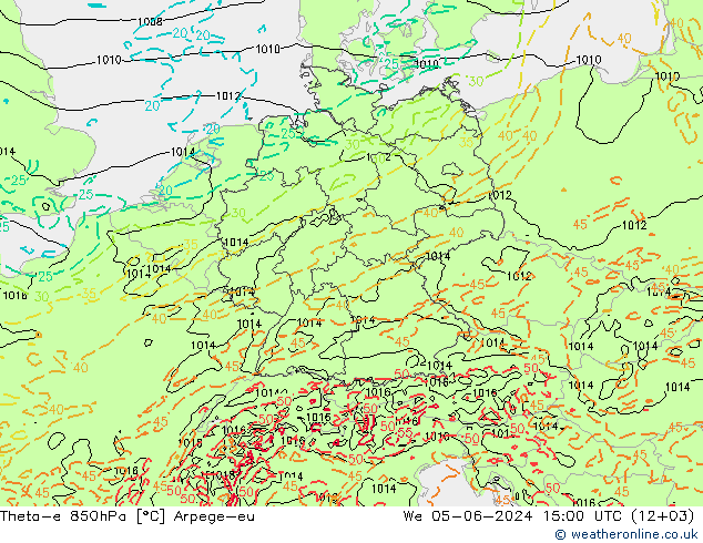 Theta-e 850hPa Arpege-eu St 05.06.2024 15 UTC