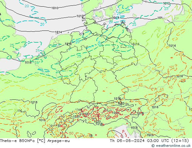 Theta-e 850hPa Arpege-eu do 06.06.2024 03 UTC