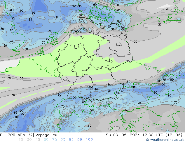 Humedad rel. 700hPa Arpege-eu dom 09.06.2024 12 UTC