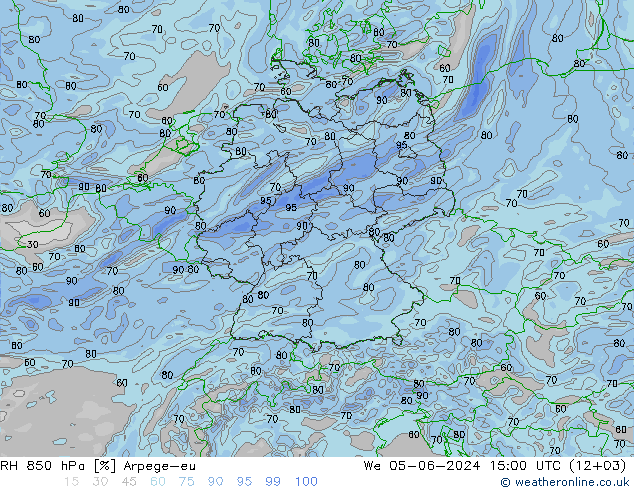 RH 850 hPa Arpege-eu 星期三 05.06.2024 15 UTC