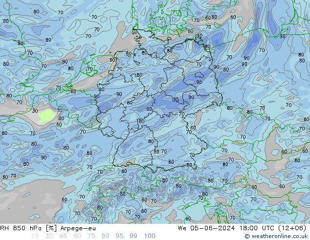 RH 850 hPa Arpege-eu We 05.06.2024 18 UTC