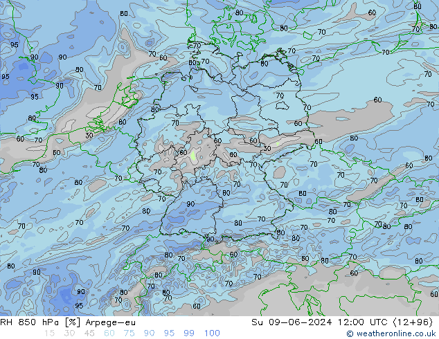 RH 850 hPa Arpege-eu Su 09.06.2024 12 UTC