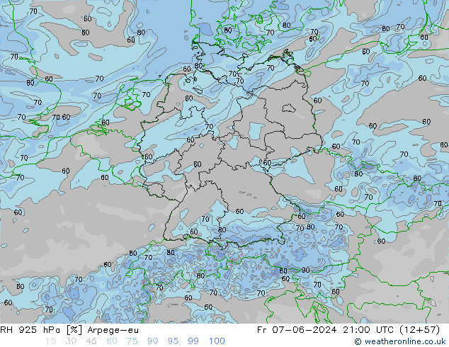 RH 925 hPa Arpege-eu Fr 07.06.2024 21 UTC