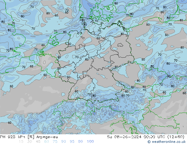 RH 925 hPa Arpege-eu  08.06.2024 00 UTC