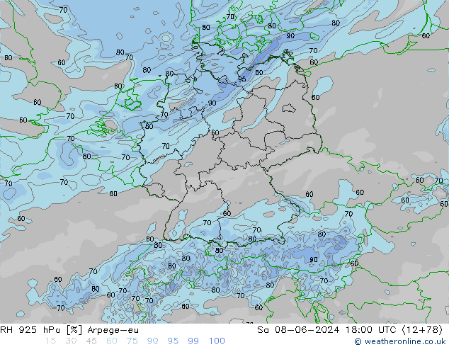 Humidité rel. 925 hPa Arpege-eu sam 08.06.2024 18 UTC