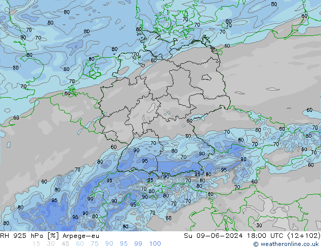 RH 925 hPa Arpege-eu  09.06.2024 18 UTC