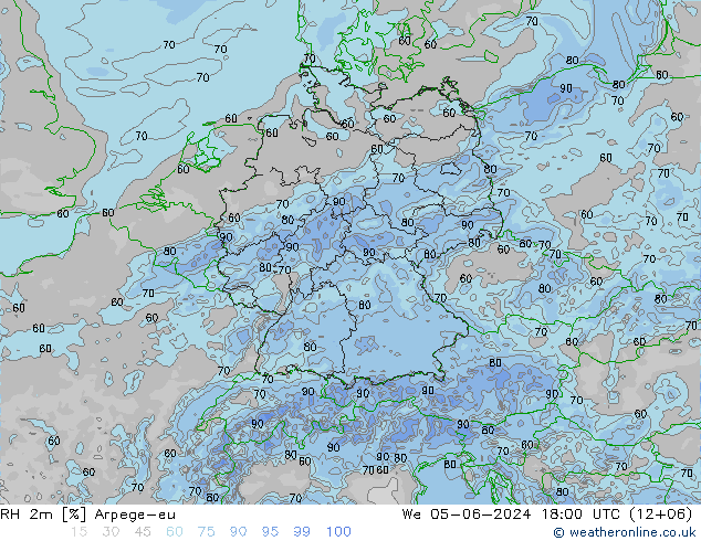 RH 2m Arpege-eu We 05.06.2024 18 UTC