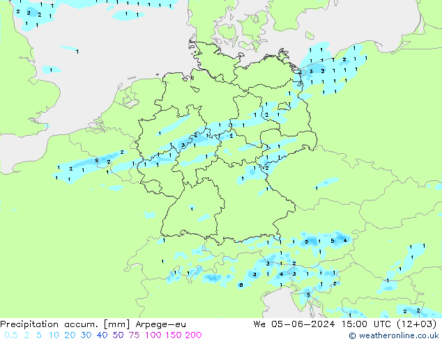 Totale neerslag Arpege-eu wo 05.06.2024 15 UTC