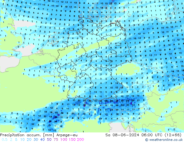 Precipitation accum. Arpege-eu sab 08.06.2024 06 UTC