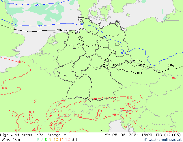 High wind areas Arpege-eu We 05.06.2024 18 UTC