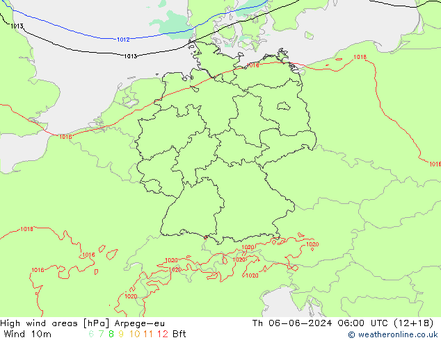 Windvelden Arpege-eu do 06.06.2024 06 UTC