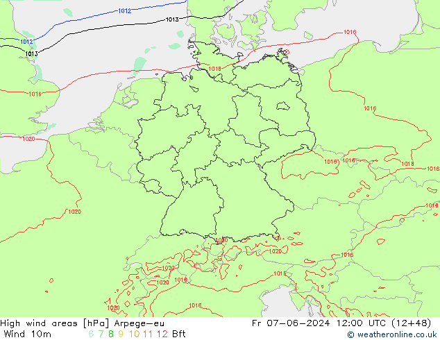 Windvelden Arpege-eu vr 07.06.2024 12 UTC