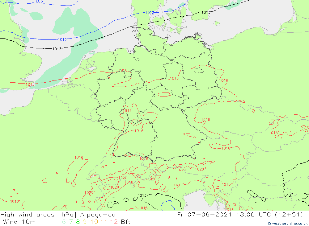 Windvelden Arpege-eu vr 07.06.2024 18 UTC