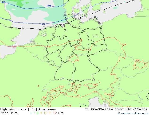 Windvelden Arpege-eu za 08.06.2024 00 UTC