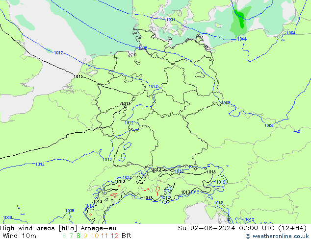 High wind areas Arpege-eu dim 09.06.2024 00 UTC