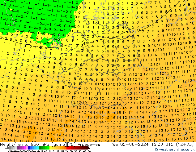 Height/Temp. 850 hPa Arpege-eu Mi 05.06.2024 15 UTC