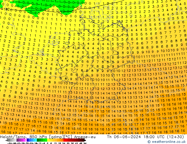 Height/Temp. 850 hPa Arpege-eu czw. 06.06.2024 18 UTC