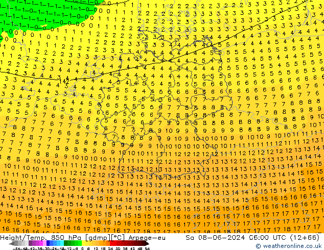 Height/Temp. 850 hPa Arpege-eu  08.06.2024 06 UTC