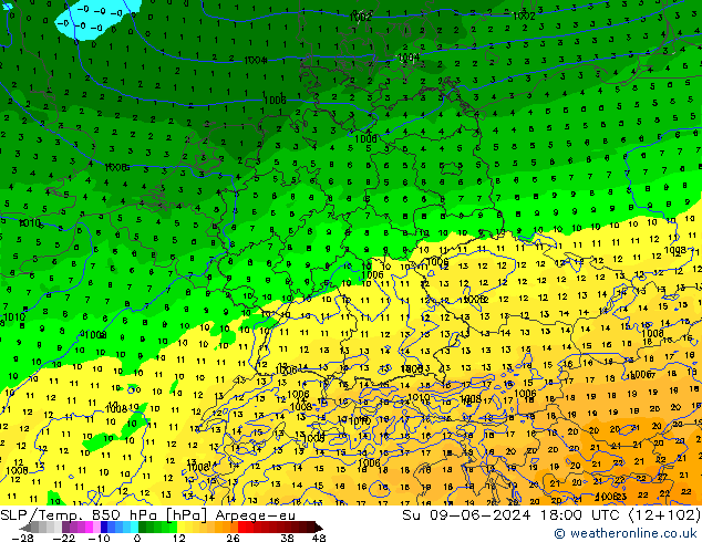 SLP/Temp. 850 hPa Arpege-eu dim 09.06.2024 18 UTC