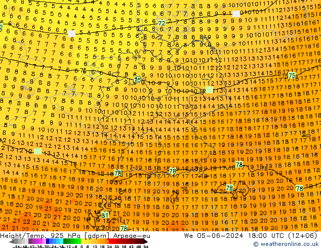 Height/Temp. 925 hPa Arpege-eu We 05.06.2024 18 UTC