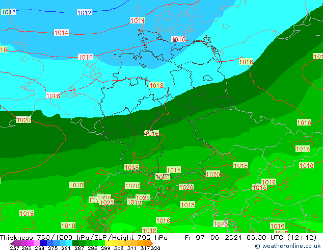 Thck 700-1000 hPa Arpege-eu  07.06.2024 06 UTC