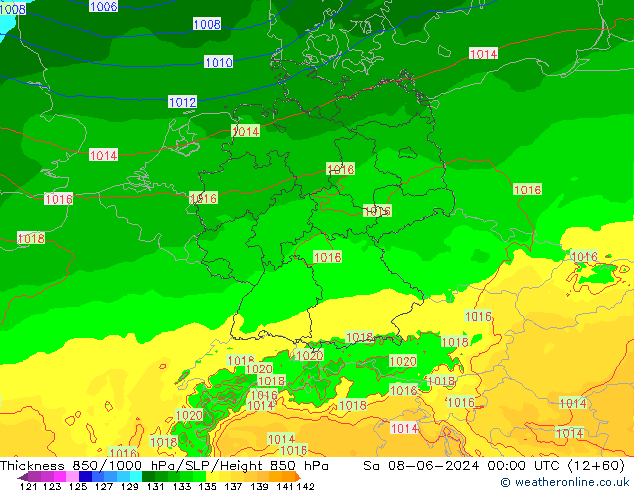 Thck 850-1000 hPa Arpege-eu Sa 08.06.2024 00 UTC