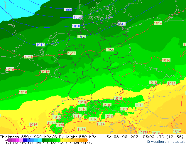 Thck 850-1000 hPa Arpege-eu Sa 08.06.2024 06 UTC