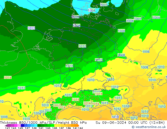 Thck 850-1000 hPa Arpege-eu nie. 09.06.2024 00 UTC