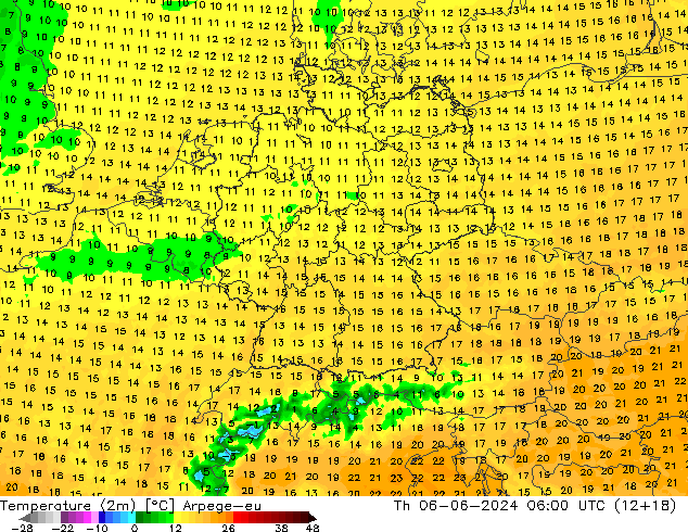 Sıcaklık Haritası (2m) Arpege-eu Per 06.06.2024 06 UTC