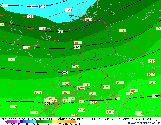 Dikte 500-1000hPa Arpege-eu vr 07.06.2024 06 UTC