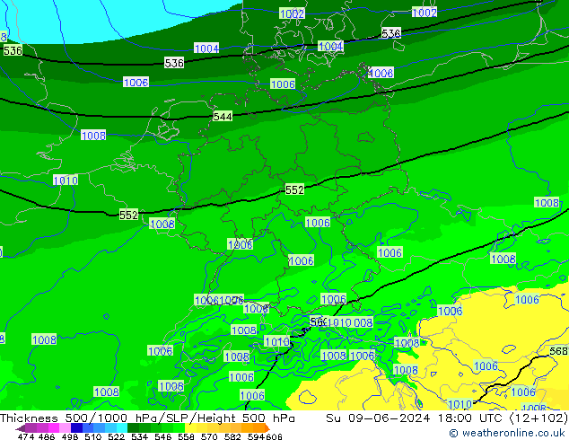 Thck 500-1000hPa Arpege-eu dim 09.06.2024 18 UTC