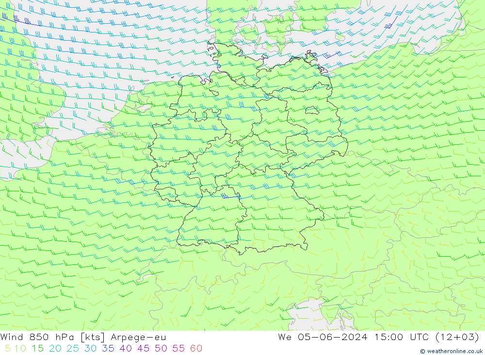 Wind 850 hPa Arpege-eu Mi 05.06.2024 15 UTC