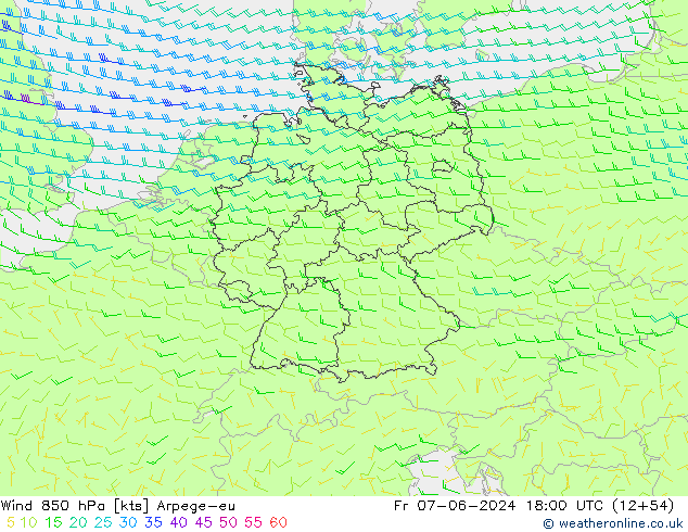 Wind 850 hPa Arpege-eu Fr 07.06.2024 18 UTC