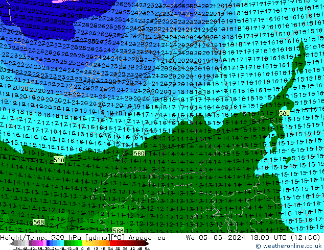 Height/Temp. 500 hPa Arpege-eu Qua 05.06.2024 18 UTC